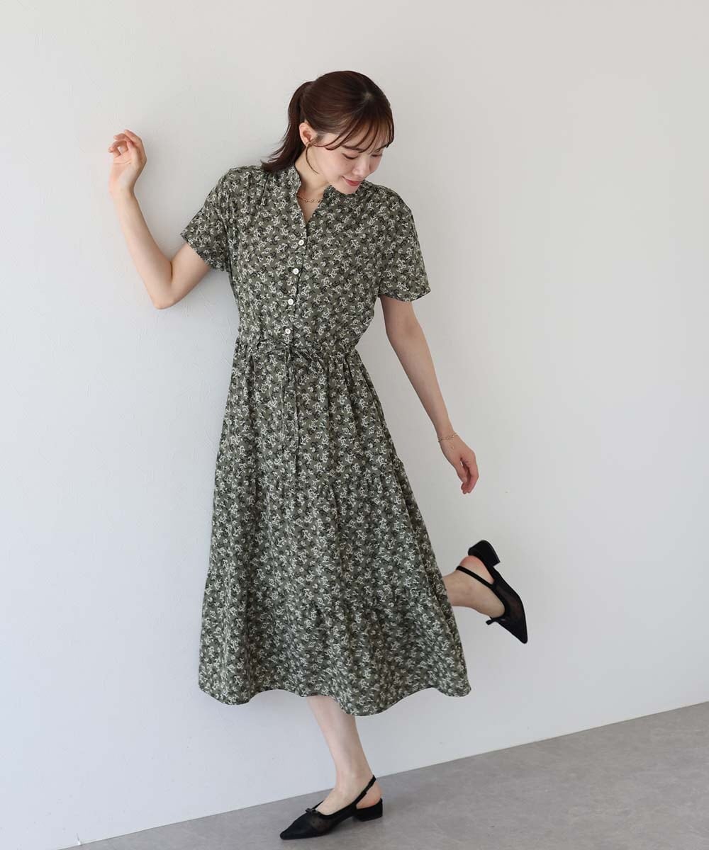 mily bilet】春の大人ガーリー。花柄フレア袖ワンピース