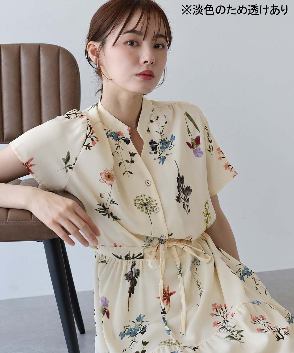mily bilet】春の大人ガーリー。花柄フレア袖ワンピース