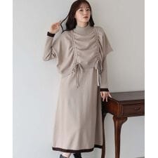 ブルーイースト(BLUEEAST)の【選べる2丈】サイドリボンケープニットベスト＆リブニットワンピース セットアップ