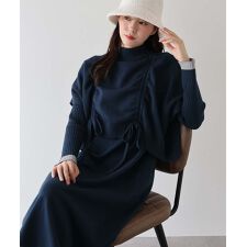 ブルーイースト(BLUEEAST)の【選べる2丈】サイドリボンケープニットベスト＆リブニットワンピース セットアップ