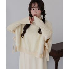 ブルーイースト(BLUEEAST)の【選べる2丈】サイドリボンケープニットベスト＆リブニットワンピース セットアップ
