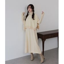 ブルーイースト(BLUEEAST)の【選べる2丈】サイドリボンケープニットベスト＆リブニットワンピース セットアップ