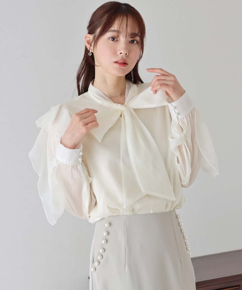 ブラウス シャツ ボウタイリボンシフォンブラウス レディース DAY CLOSET ブラウス シャツ レディース 半袖ボウタイリボン