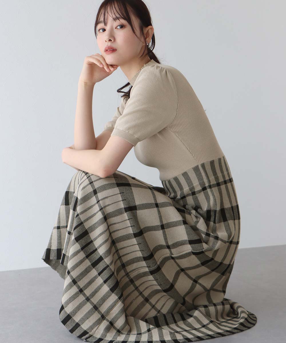 チェックジャガードニットワンピース | ブルーイースト(BLUEEAST