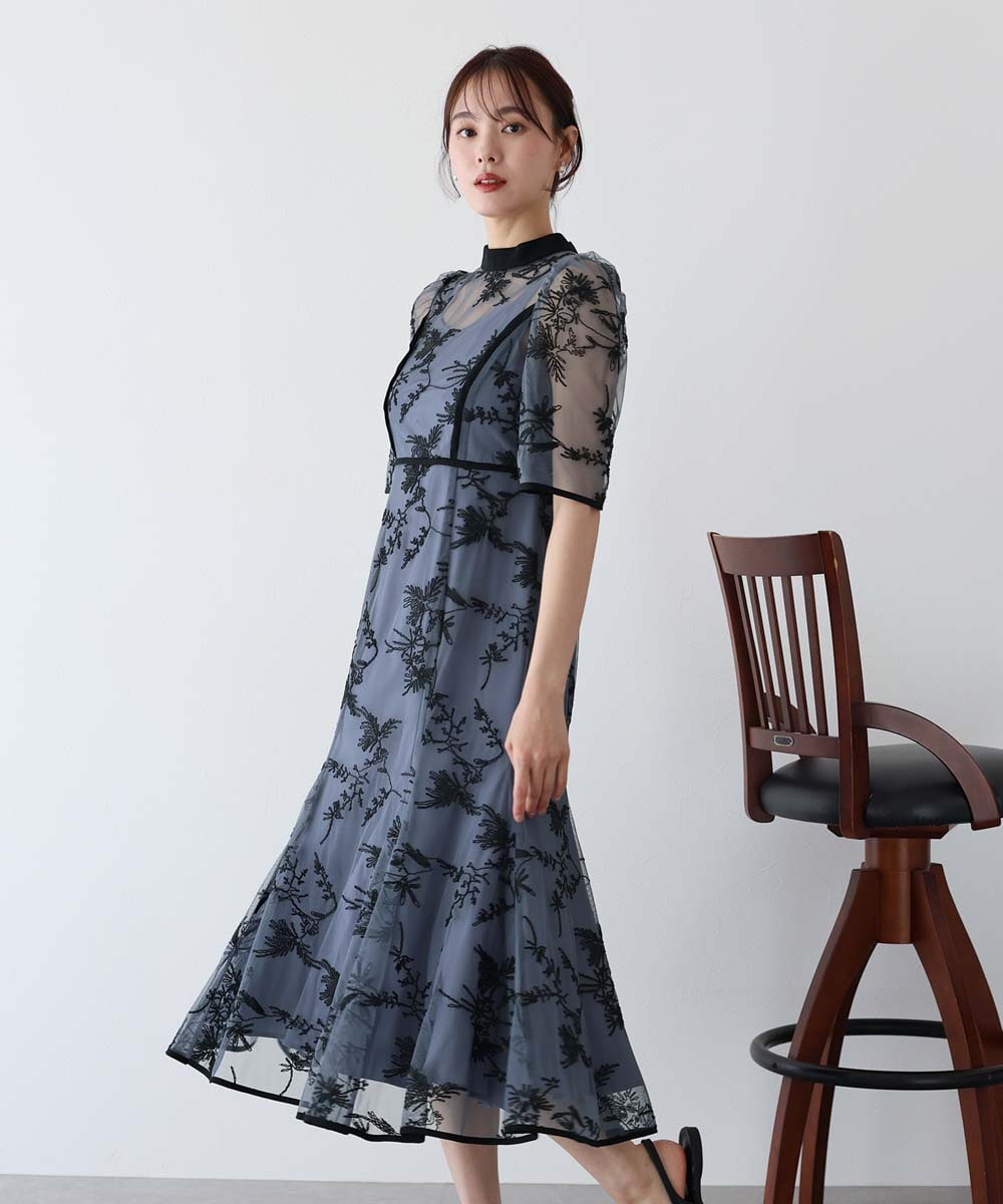 フラワー刺繍レースワンピース/結婚式・お呼ばれ対応フォーマル