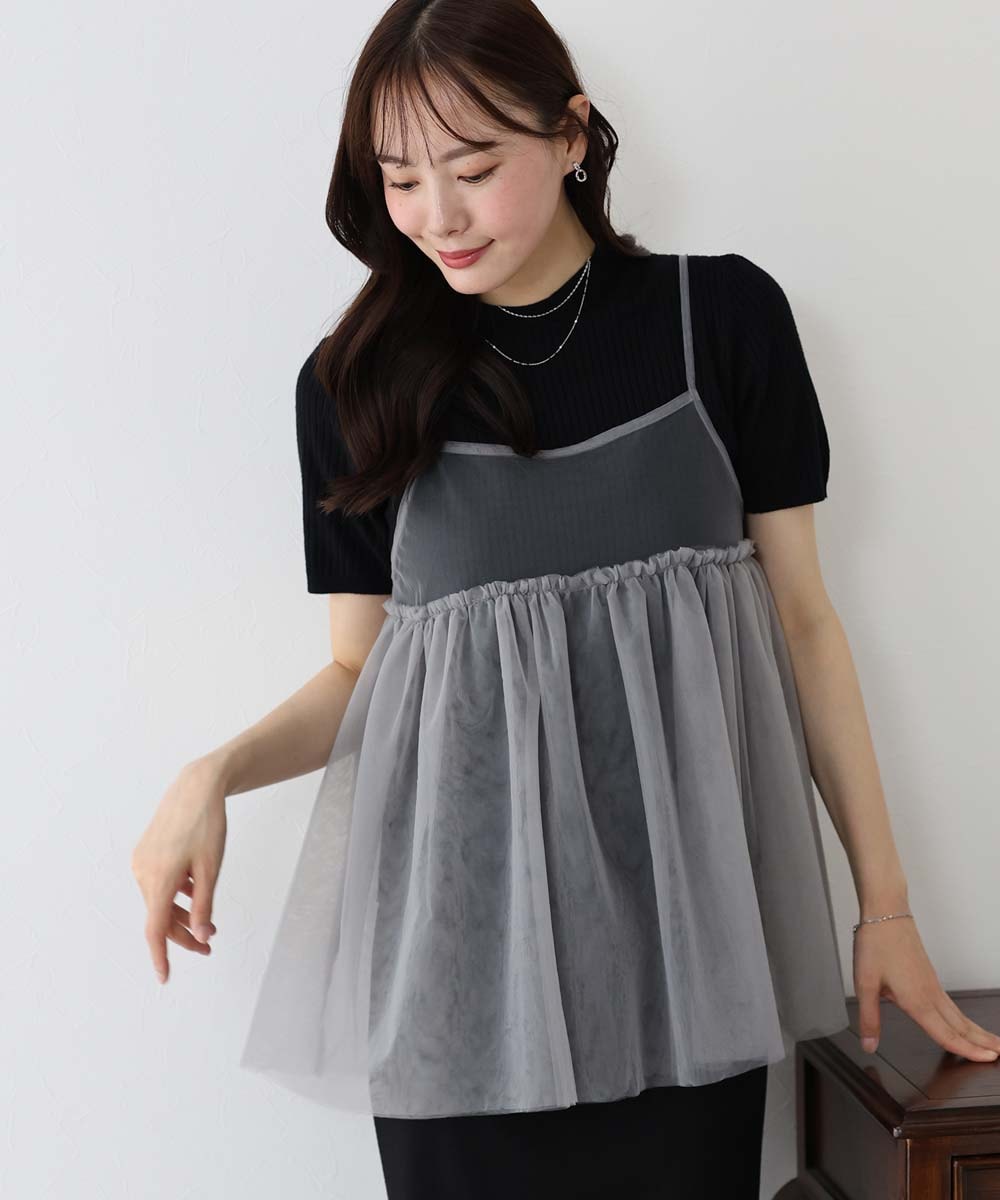 POPPY ジャカードフレアキャミチュニック（ブルーフラワー） シアー