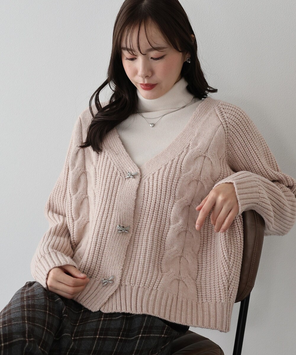 ビジューリボンボタンカーディガン | ブルーイースト(BLUEEAST