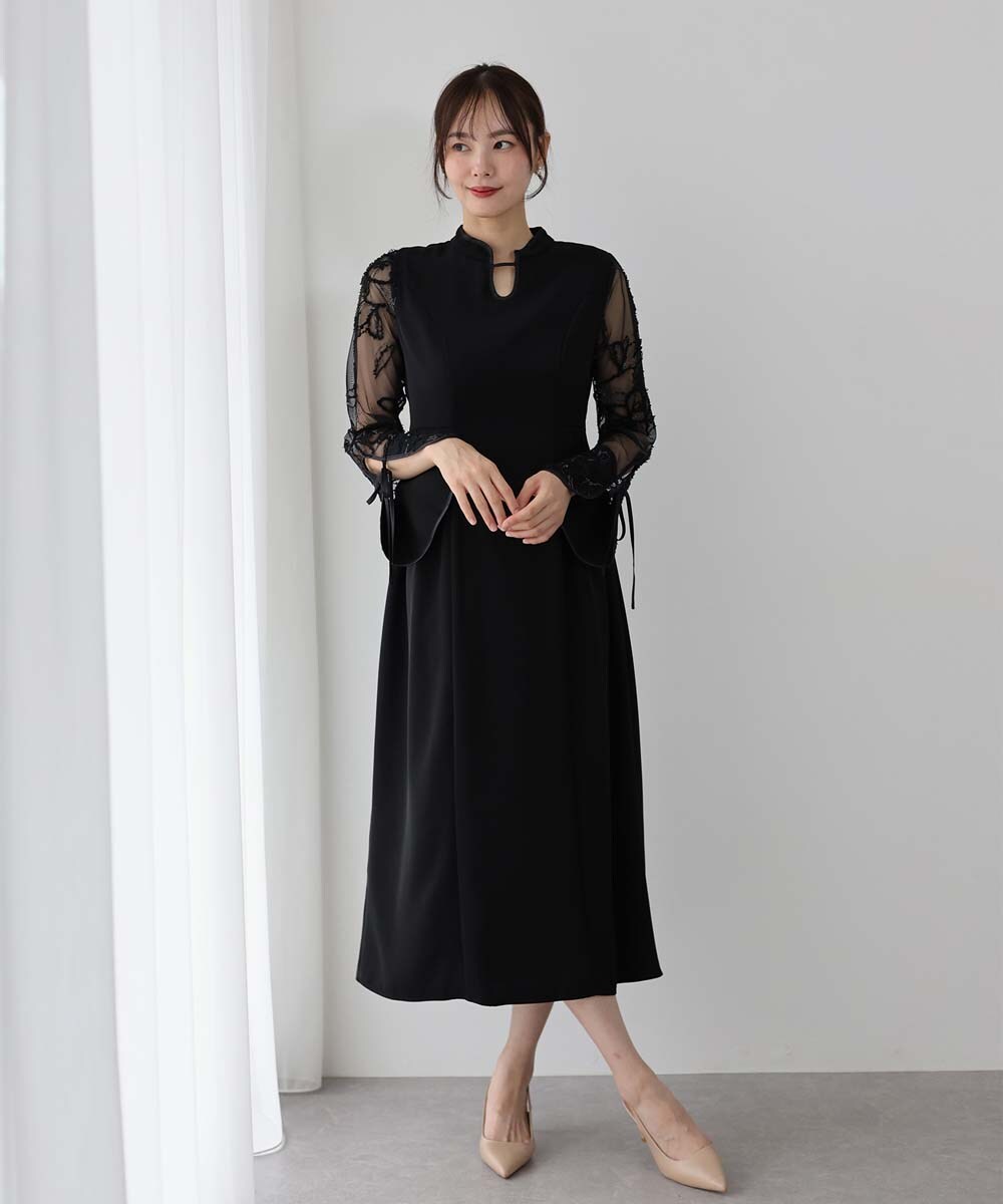 ローラアシュレイ ドレス ブラック チュール くるみボタン
