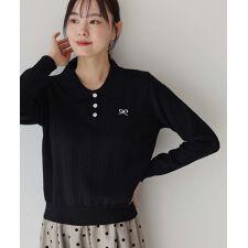 ワンポイントリボン刺繍ケーブルニット