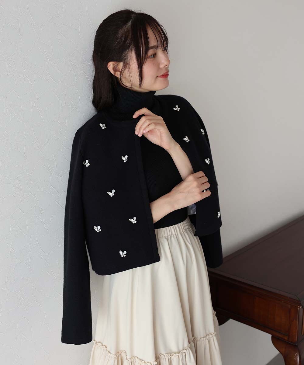 ビジューノーカラーニットジャケット | ブルーイースト(BLUEEAST