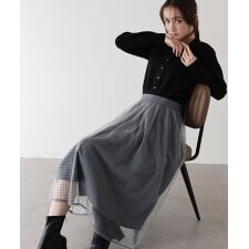 ブルーイースト(BLUEEAST)の丈が選べるフロッキーチェックチュールスカート