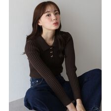 リボンボタンポロ衿ニット