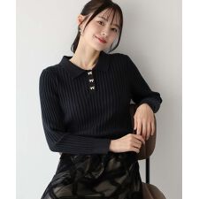リボンボタンポロ衿ニット