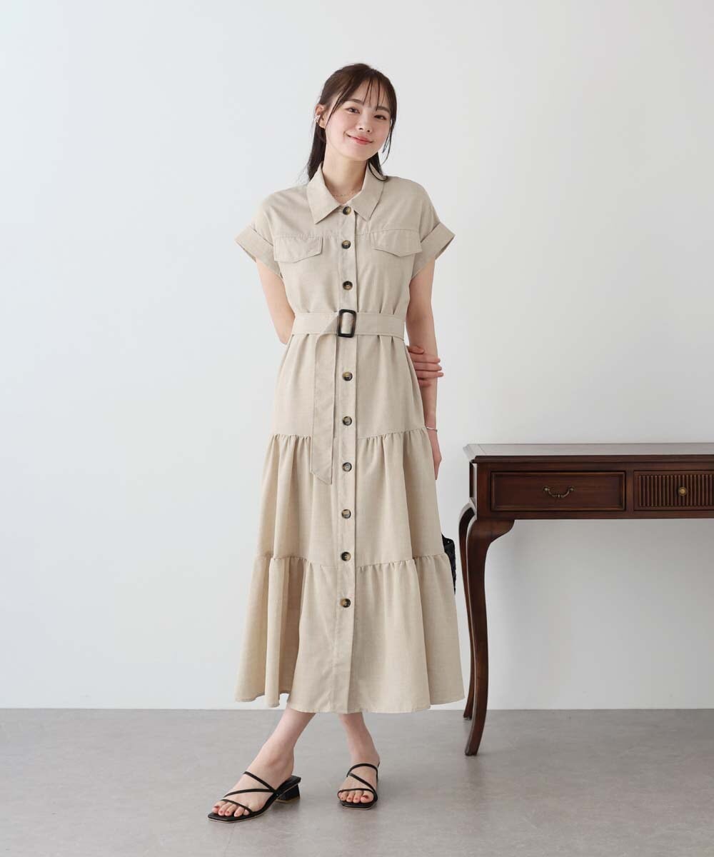 高級！日本製】NOWA 綿麻ストライプシャツロングワンピース
