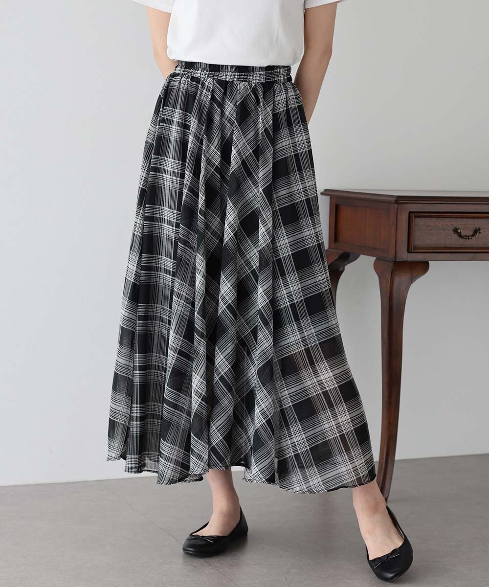 シフォンチェックスカート