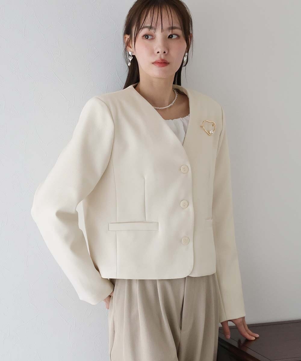 金釦ショート丈ノーカラージャケット | ジュノア(JUNOAH) | マルイ