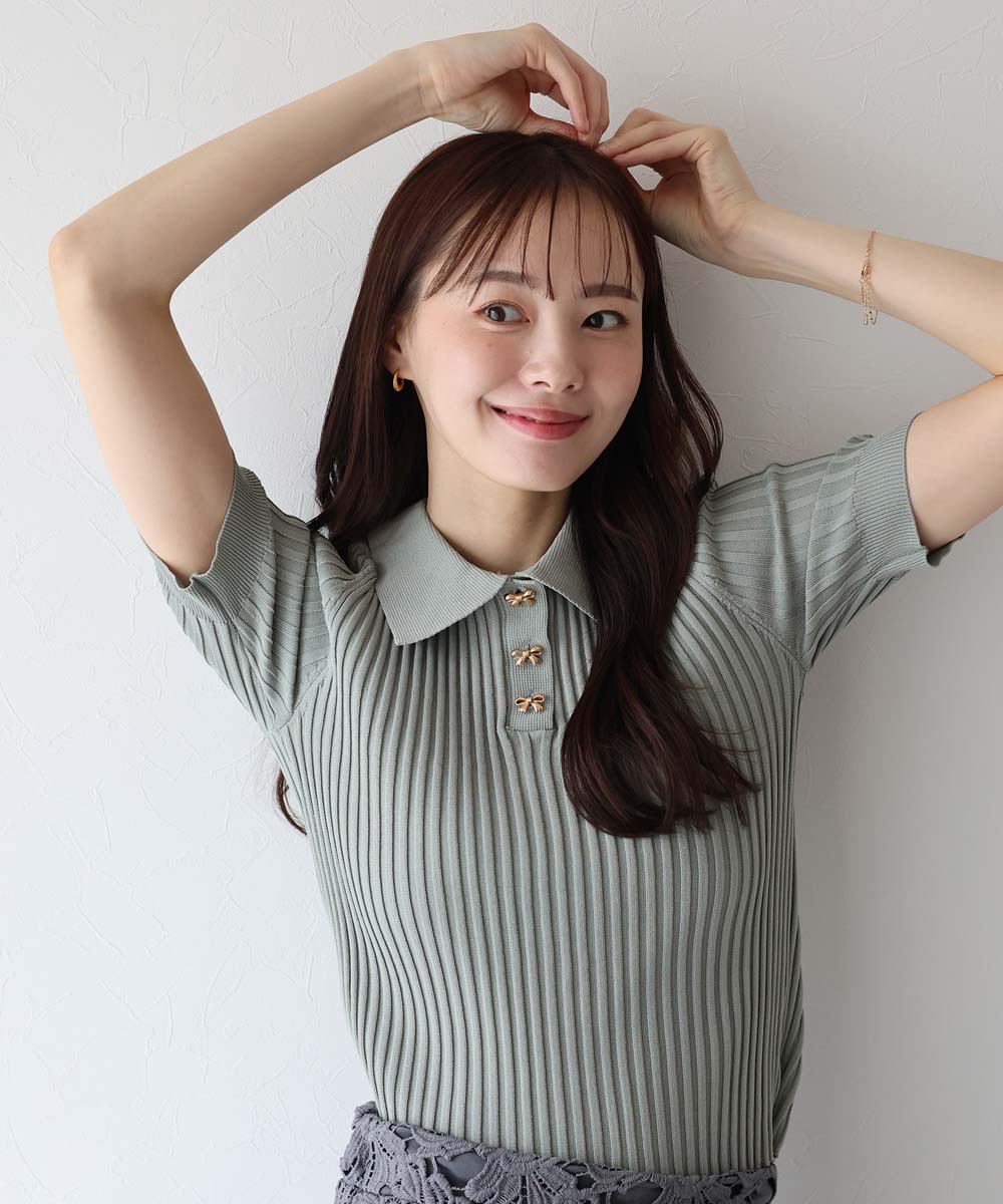 ルイルエブティック RUIRUE BOUTIQUE 透かし編みニットポロ （アイボリー） ルイルエブティック RUIRUE BOUTIQUE 透かし編みニットポロ