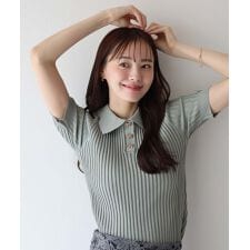 リボンボタンポロ衿ニット