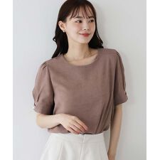 パールボタン麻調ブラウス