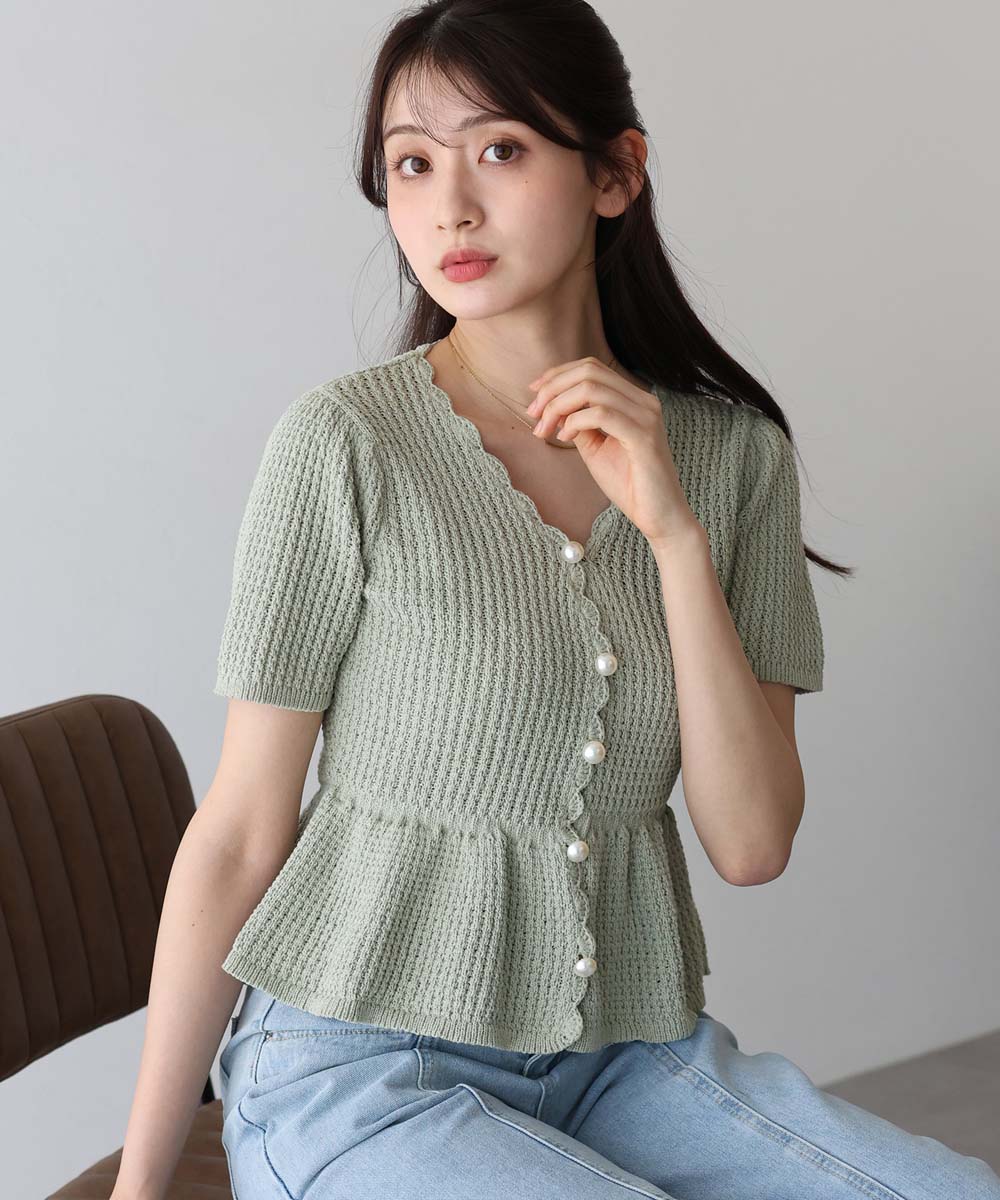 ルイルエブティック RUIRUE BOUTIQUE 透かし編みニットポロ （アイボリー） ルイルエブティック RUIRUE BOUTIQUE 透かし編みニットポロ
