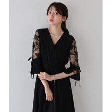 フラワー刺繍カシュクールドレス