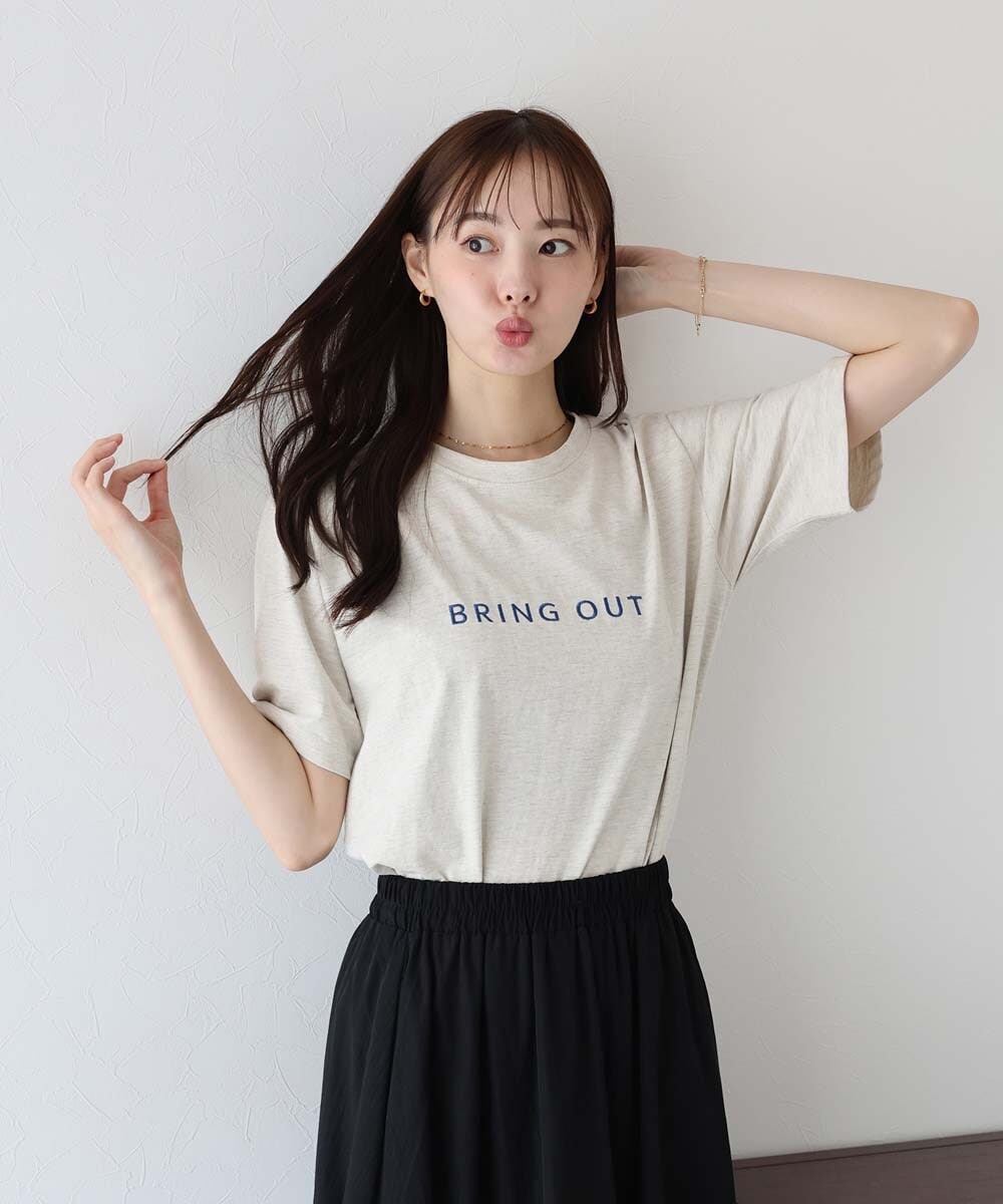 tシャツ USコットン書き文字ロゴ刺繍フレンチTシャツ レディース USコットン書き文字ロゴ刺繍フレンチTシャツ | ノップドゥノッド