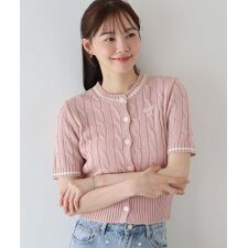 リボン刺繍ケーブルカーディガン