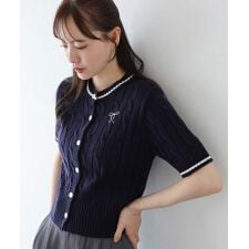 リボン刺繍ケーブルカーディガン