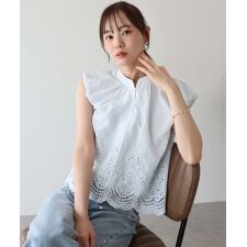 バルーンショルダーコットンレースブラウス