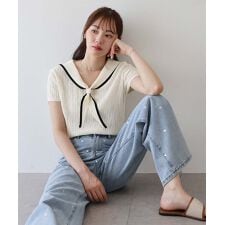 セーラーカラーボウタイニット