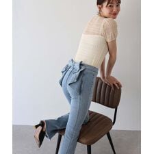 ハイウエストバックリボンデニムパンツ