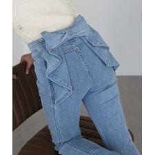 ハイウエストバックリボンデニムパンツ