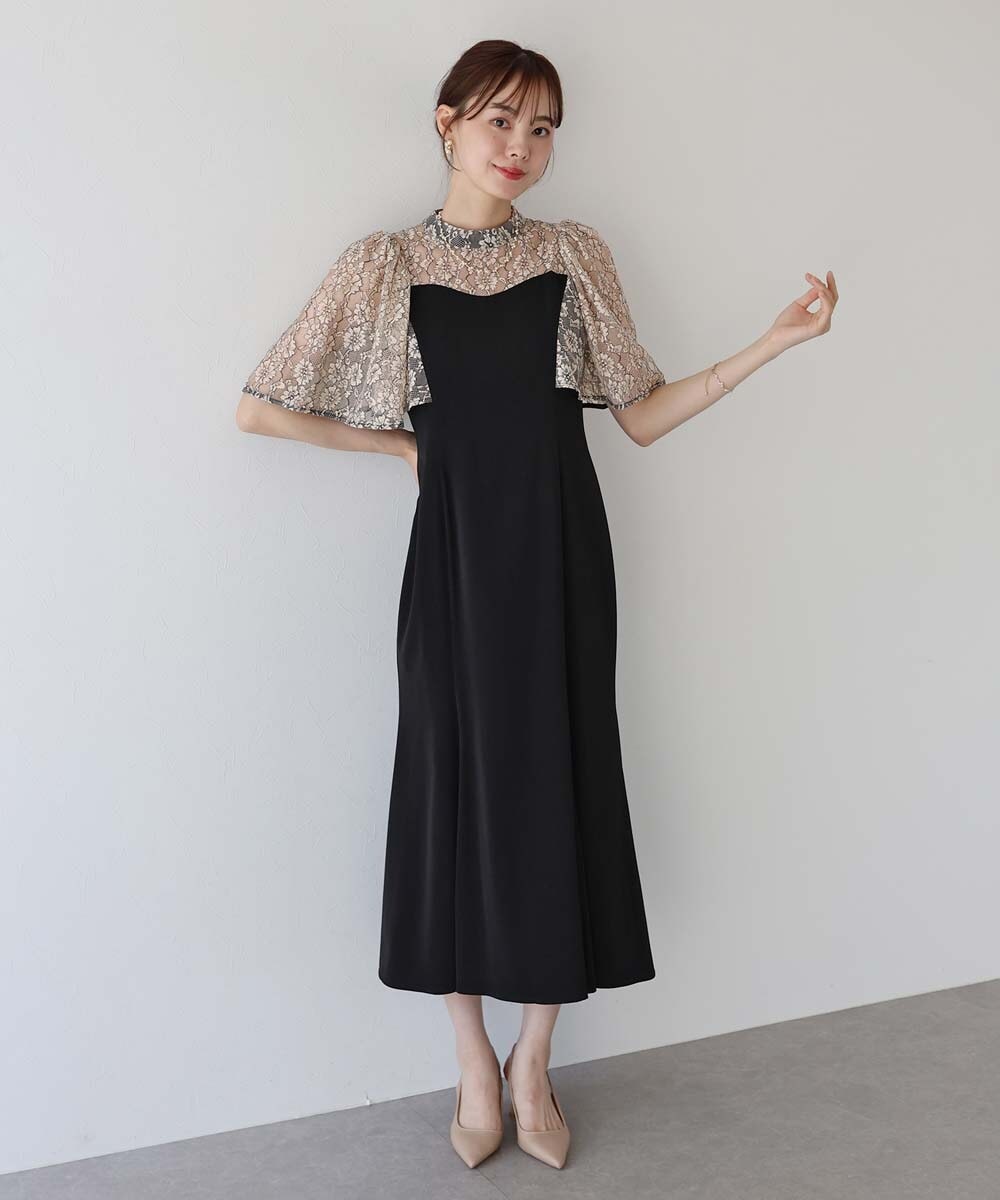 パールパフスリーブレーススパンコール刺繍マーメイドドレス | レジャ