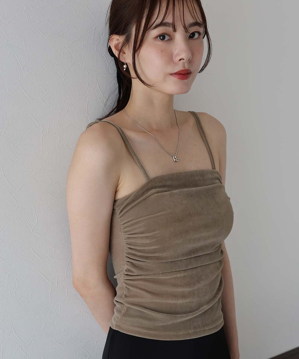 ブラウン フリル刺繍キャミソール Jewelobe キャミソール フリル×コットンストライプビスチェ