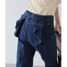 ハイウエストバックリボンワイドデニムパンツ