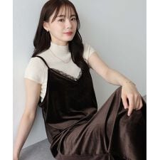 ブルーイースト(BLUEEAST)のレース付ベロアキャミワンピース