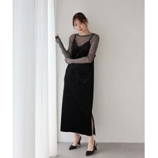 ブルーイースト(BLUEEAST)のレース付ベロアキャミワンピース