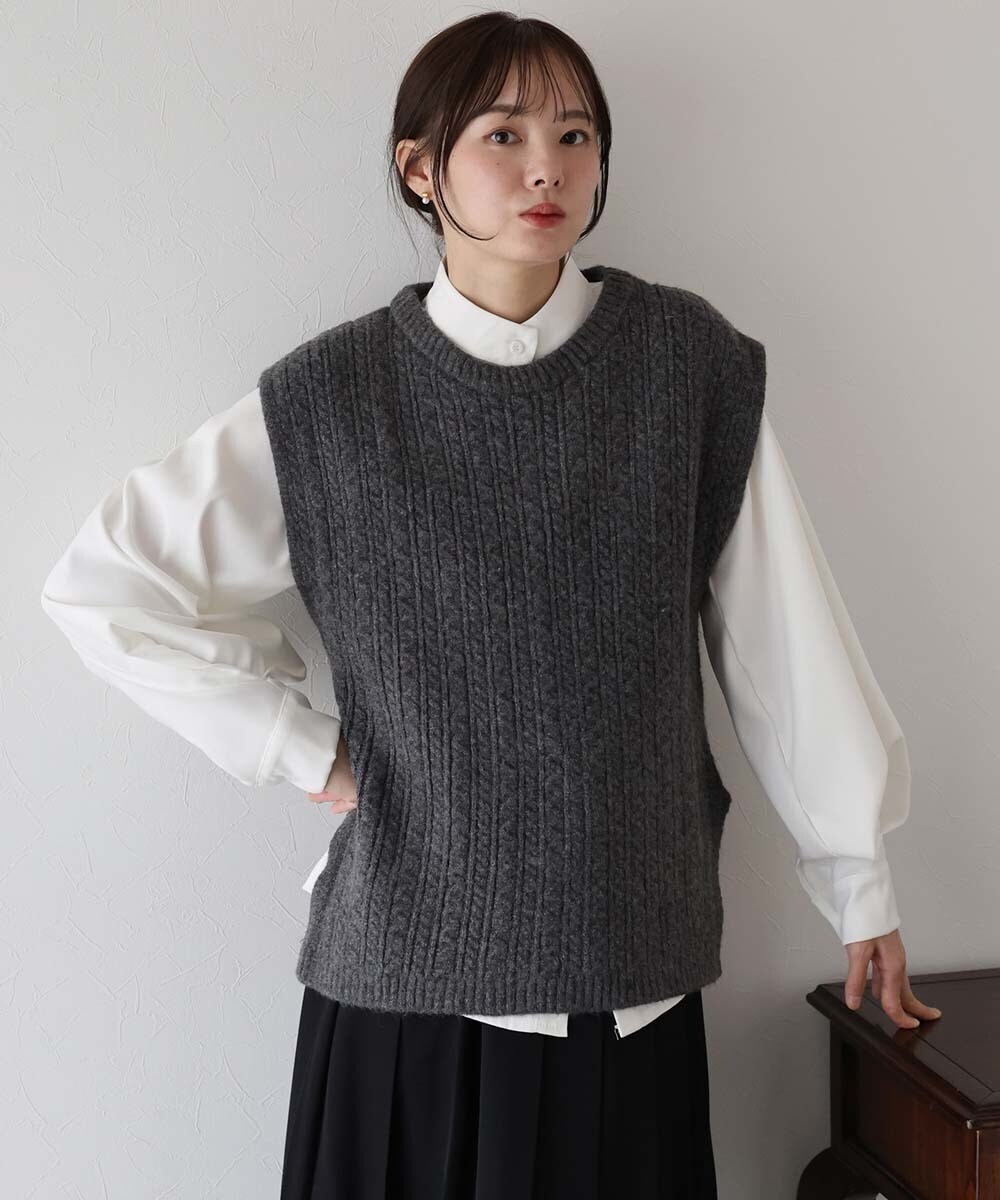 ミラオーウェン 完売 クールドライ金釦ニットベスト グレー ニットベスト ジレ Mila Owen ベスト ジレ 「セットアップ対応」クールドライ金釦