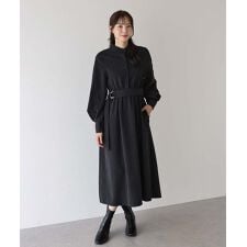 スタンドカラーボリューム袖ワンピース