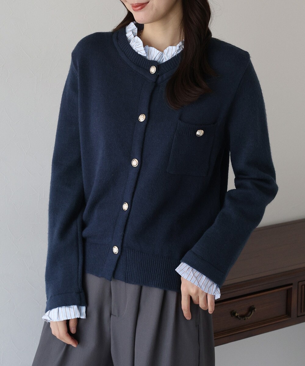 金ボタンノーカラーニットジャケット | ブルーイースト(BLUEEAST