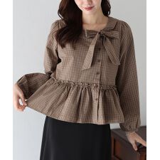 ブルーイースト(BLUEEAST)のチェックリボンペプラムブラウス