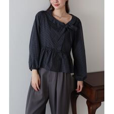 ブルーイースト(BLUEEAST)のチェックリボンペプラムブラウス