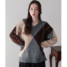 アーガイル柄ルーズニット