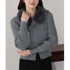 ファー襟ダブルジップニット