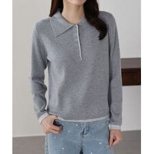 バイカラーポロ襟ニット