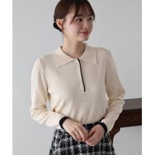 バイカラーポロ襟ニット