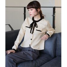 配色リボンカーディガン