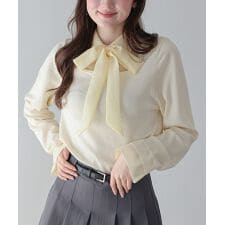 リボン付きシアーシャツドッキングスクエアニット