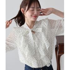 ハートプリントボウタイブラウス