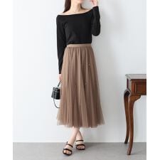 ビジュー付きチュールスカート